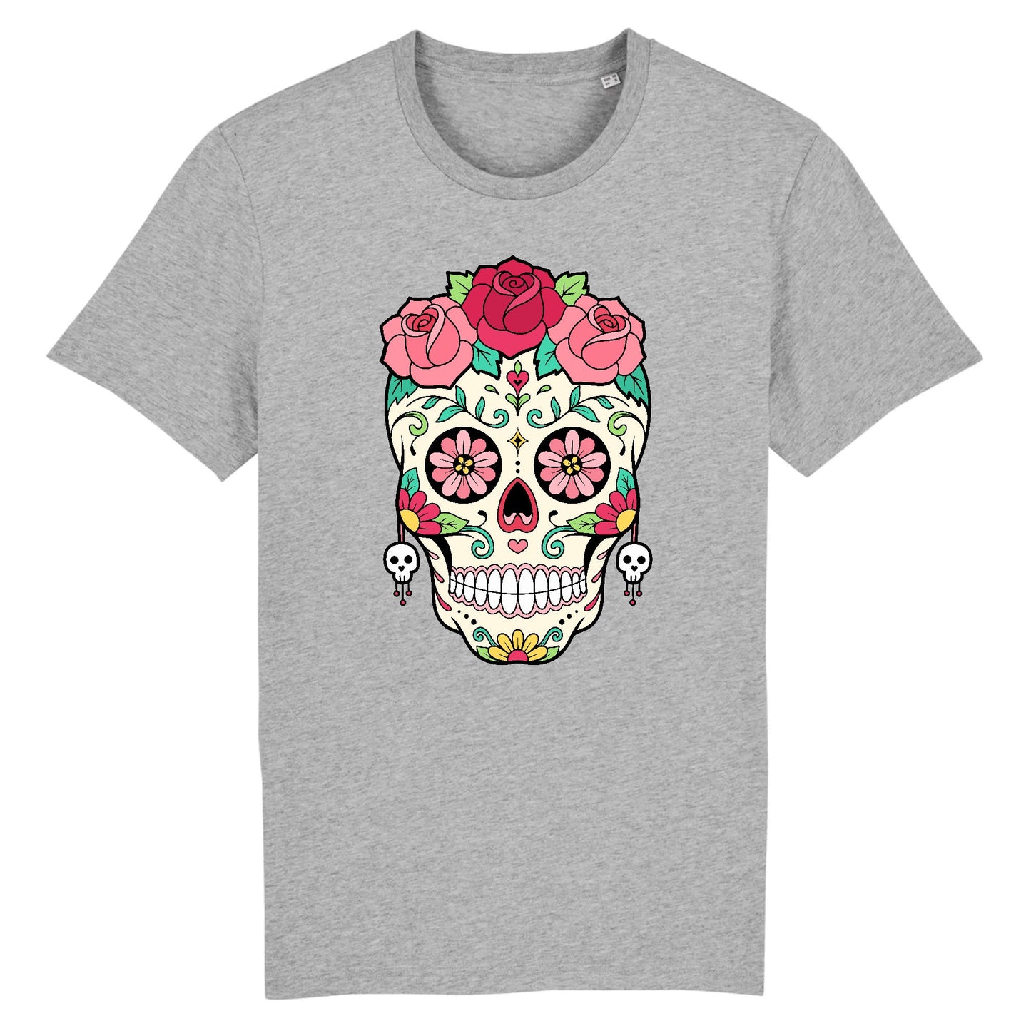 T shirt tete de mort mexicaine rose