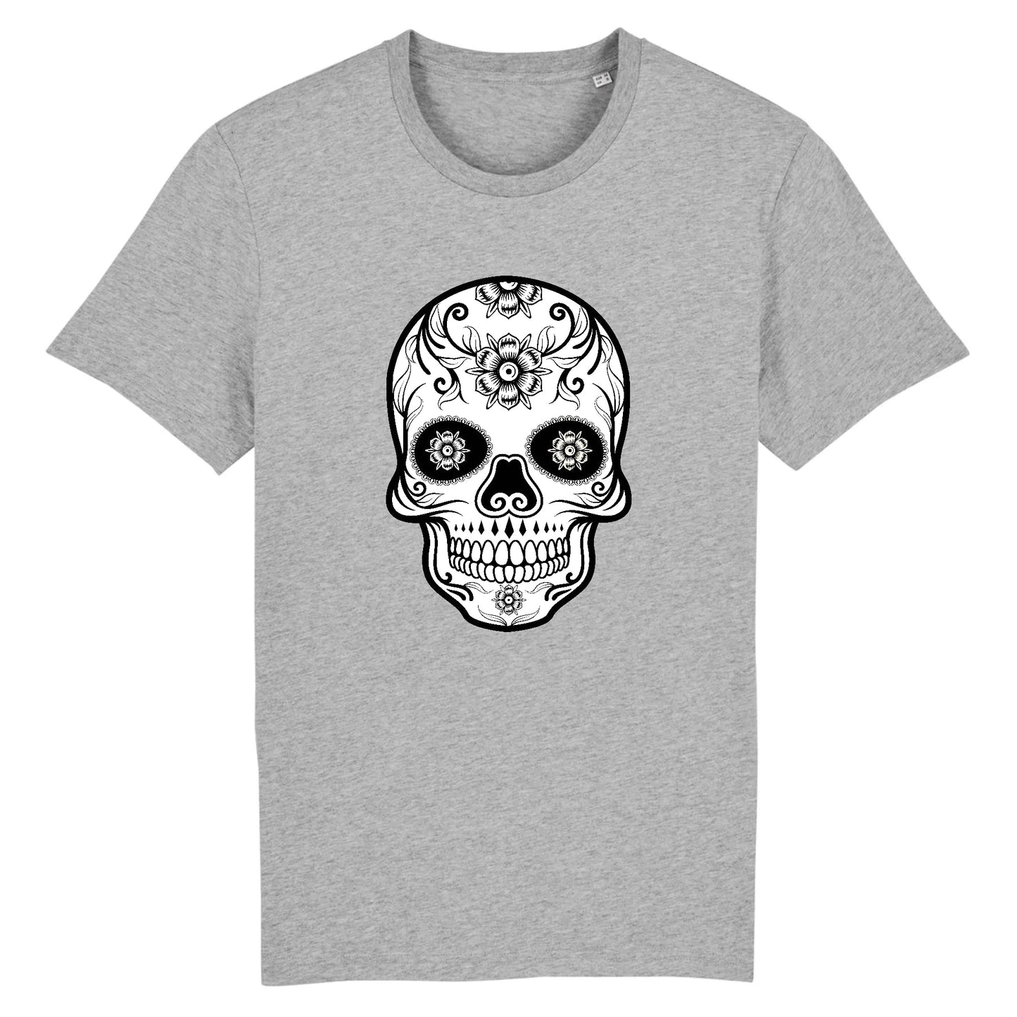 T shirt tete de mort mexicaine blanc noir
