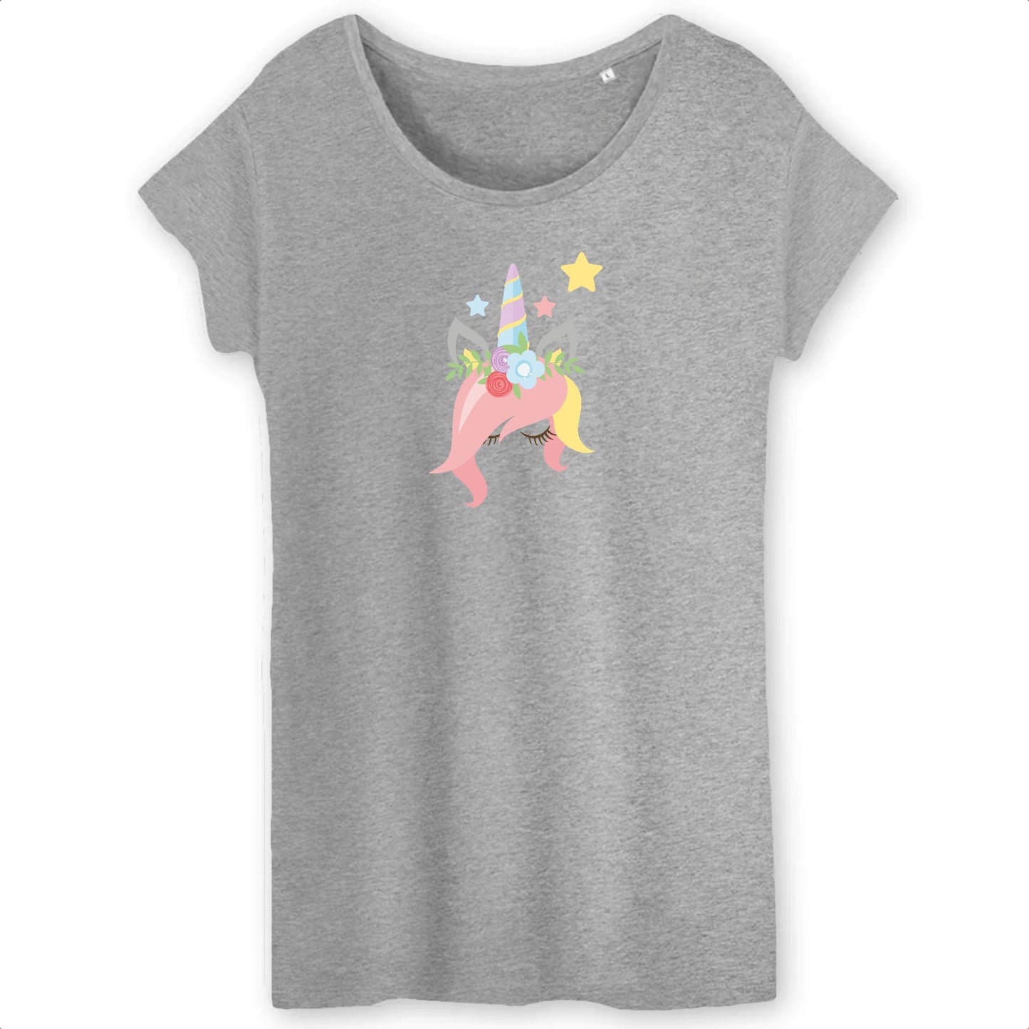 T shirt Femme Licorne avec des fleurs sur la tête