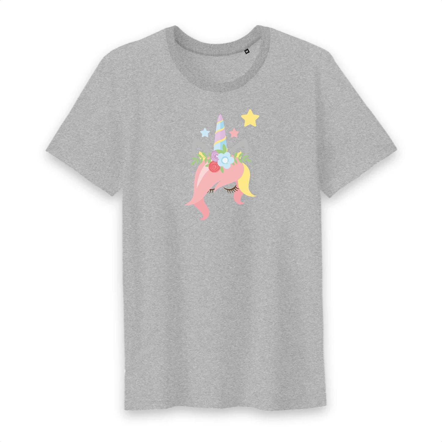 T shirt homme col rond Licorne avec des fleurs sur la tête