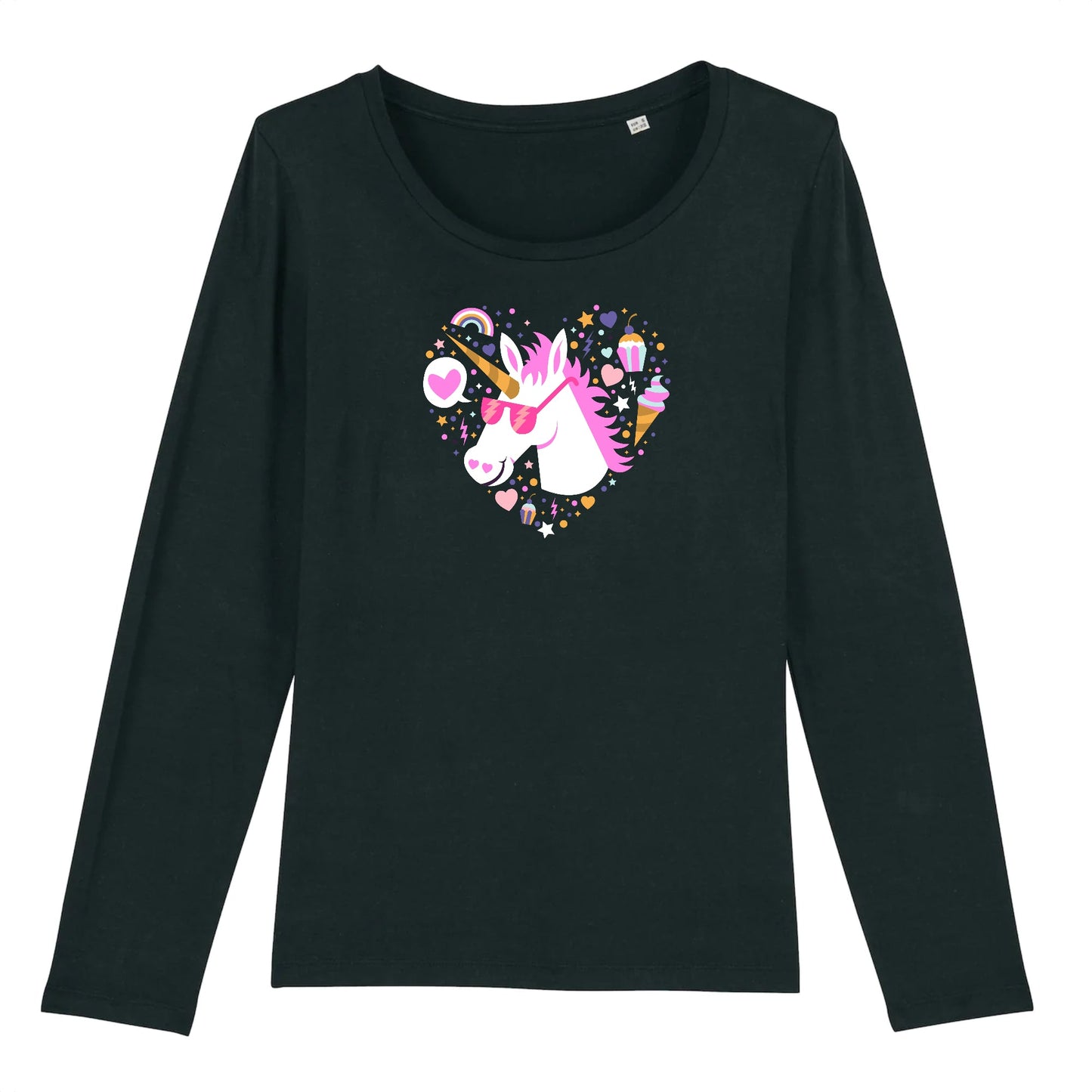 T shirt Manches longues Femme Licorne avec lunettes