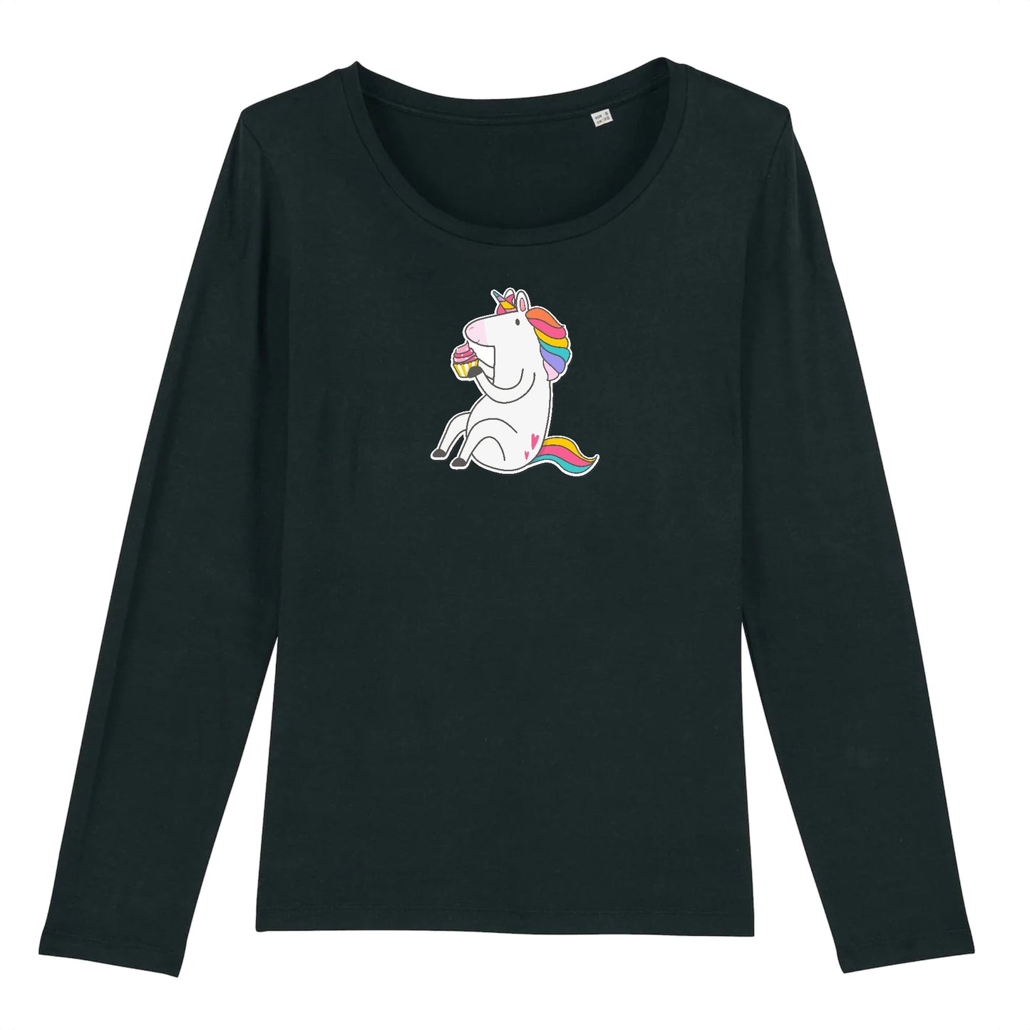 T shirt Manches longues Femme Licorne s'assoit