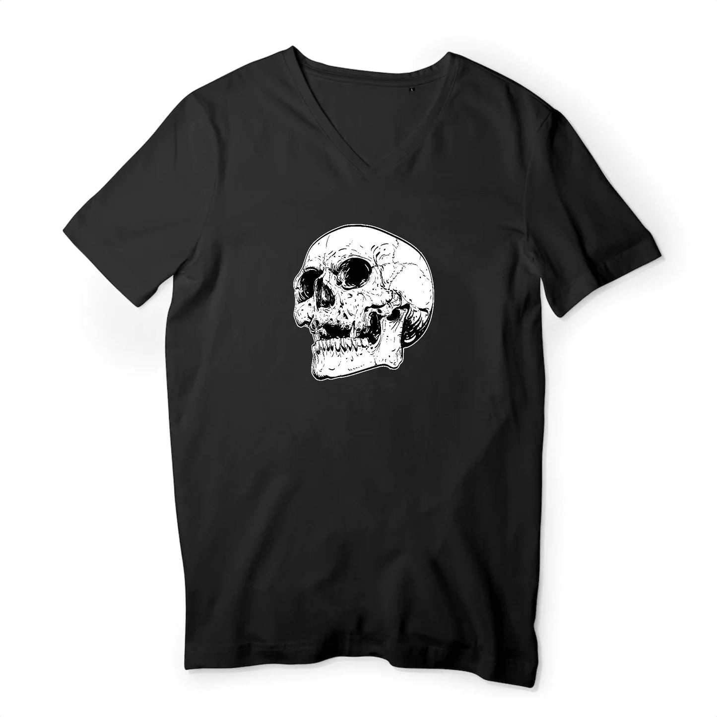 T shirt homme col V Tête de Mort peur