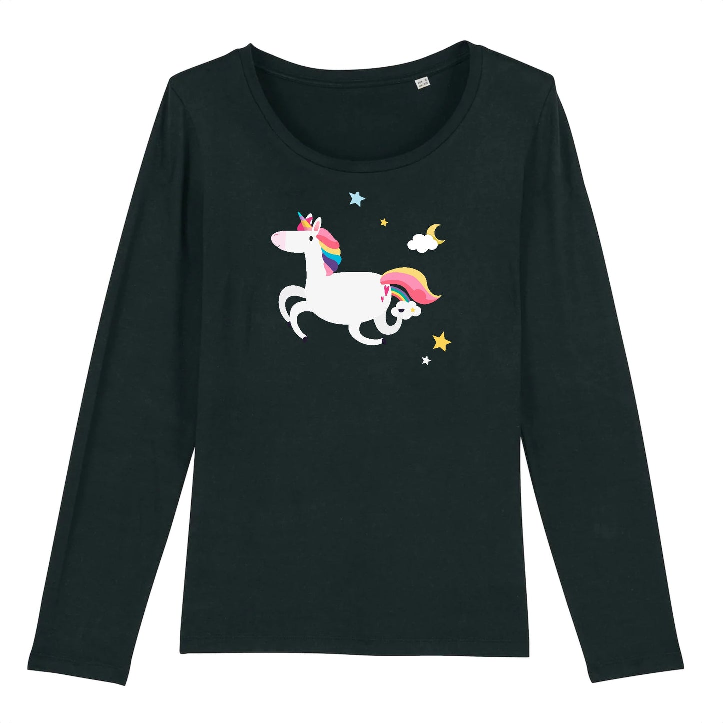 T shirt Manches Longues femme Licorne et étoiles