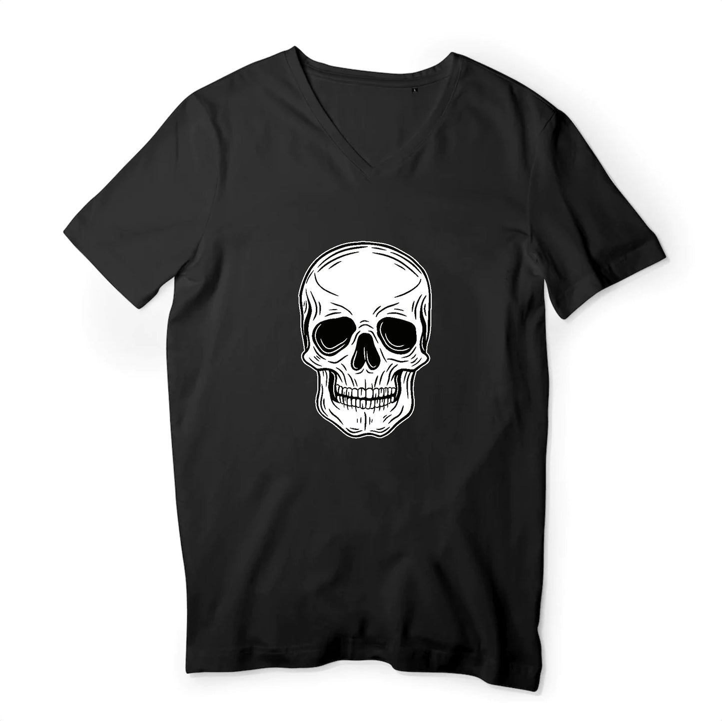 T shirt homme col V Tête de Mort Blanche