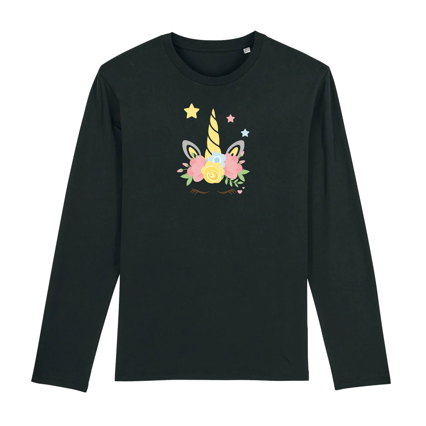 T shirt Manches longues Homme Licorne couronne fleurs