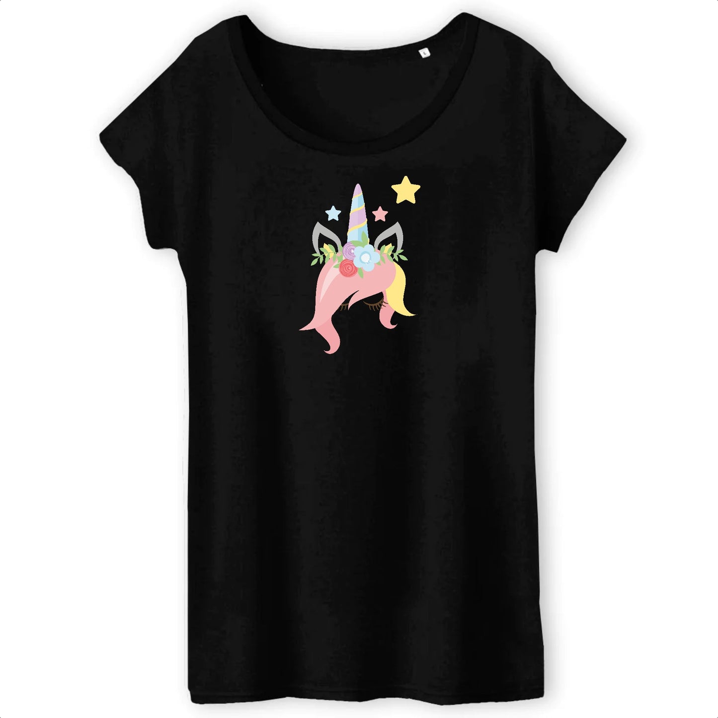 T shirt Femme Licorne avec des fleurs sur la tête