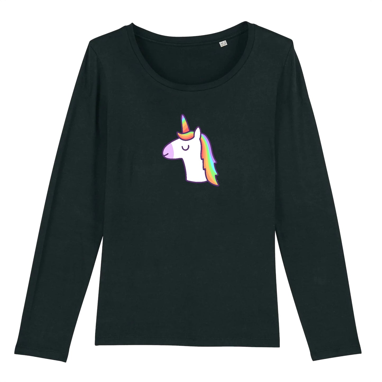 T shirt Manches longues Femme Licorne avec les yeux fermés