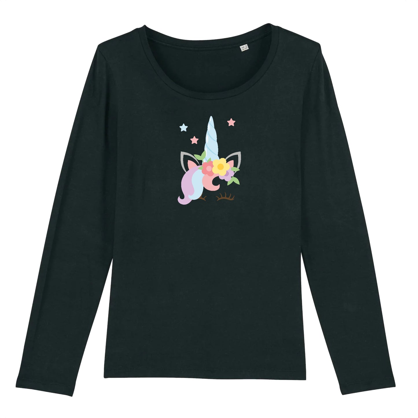 T shirt Manches longues Femme Licorne avec fleurs