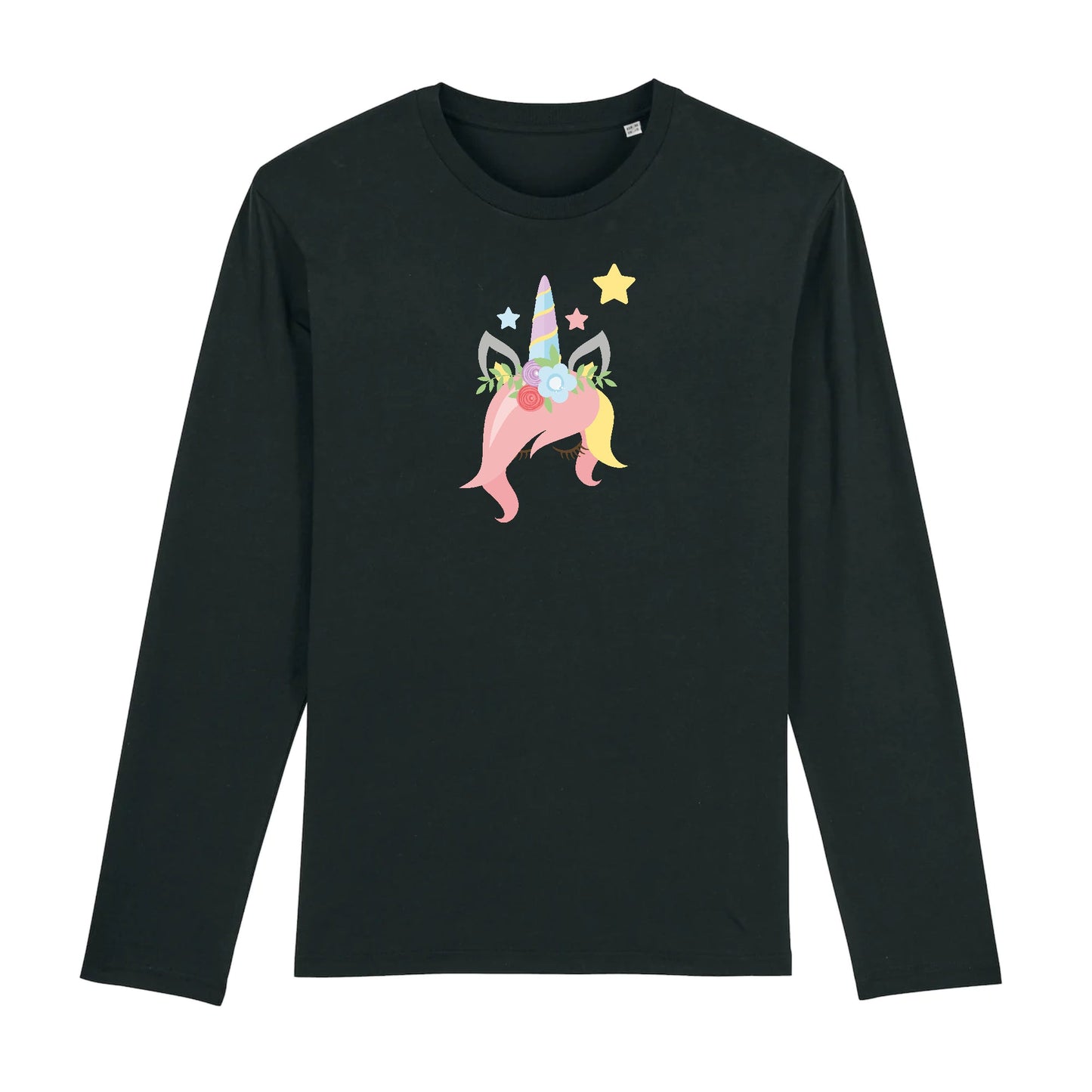 T shirt Manches longues Homme Licorne avec des fleurs sur la tête
