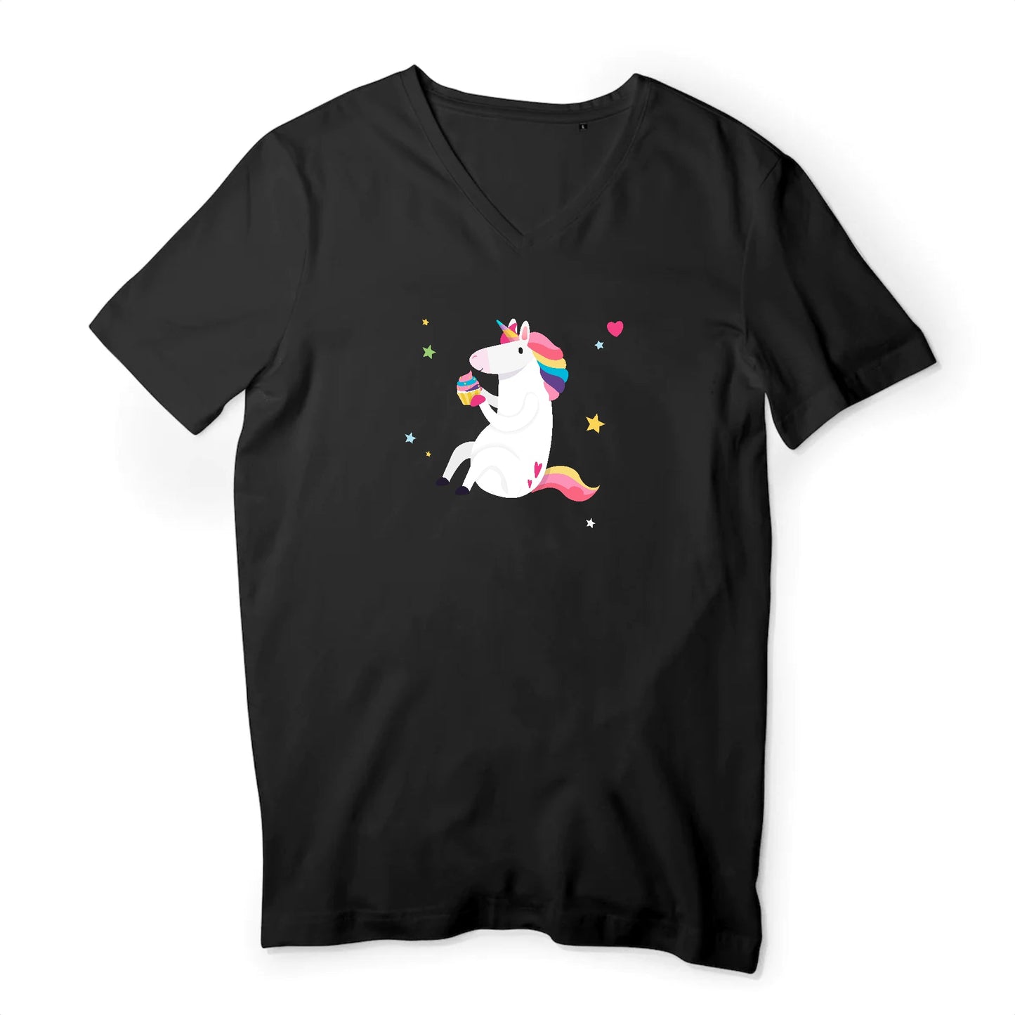 T shirt Homme col V Licorne avec cupcake