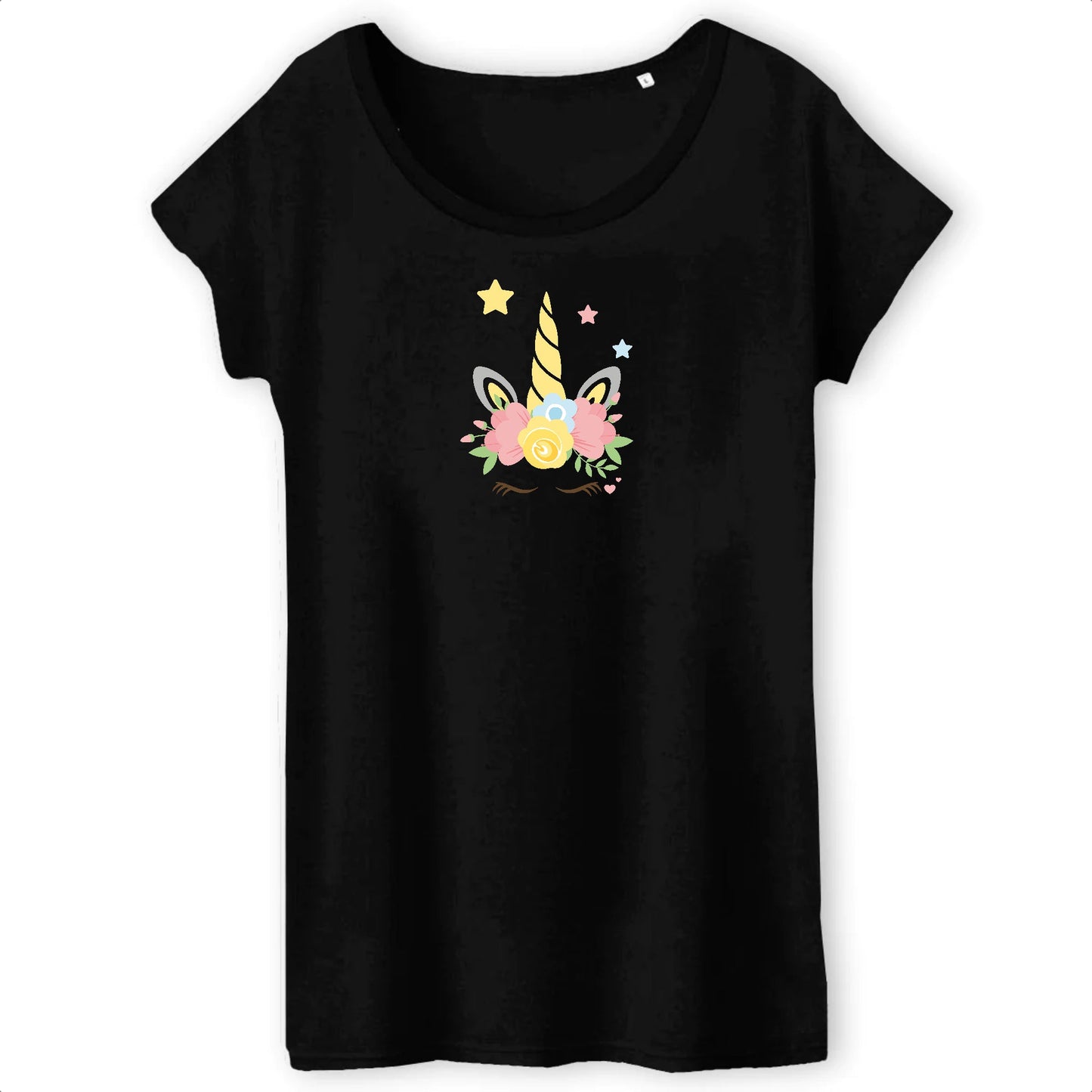 T shirt Femme Licorne couronne fleurs