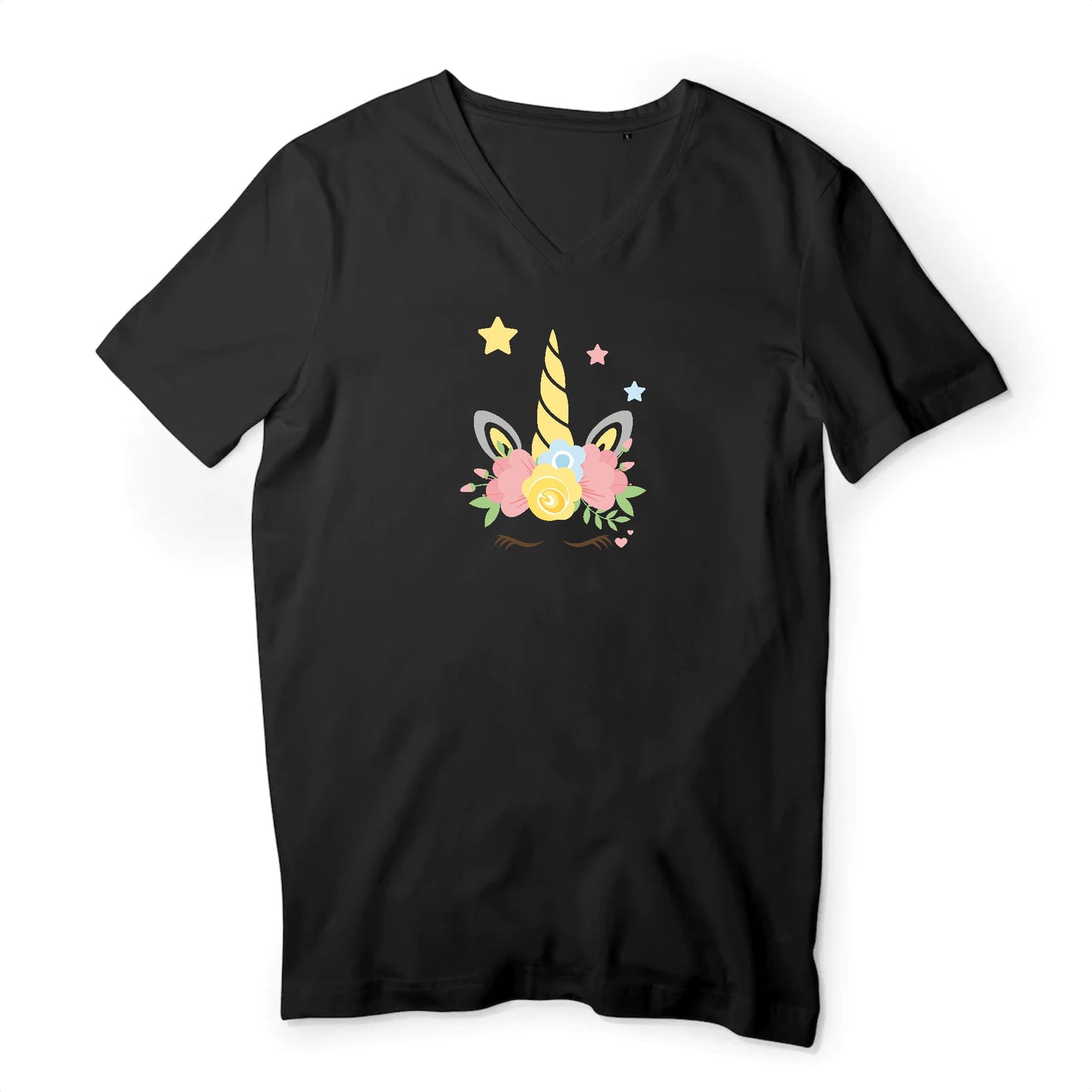 T shirt homme col V Licorne couronne fleurs