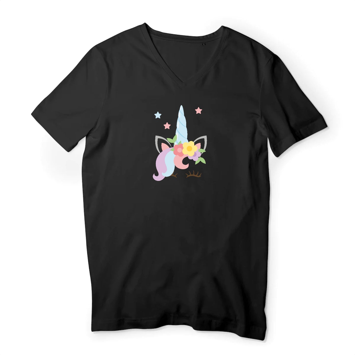 T shirt homme col V Licorne avec fleurs