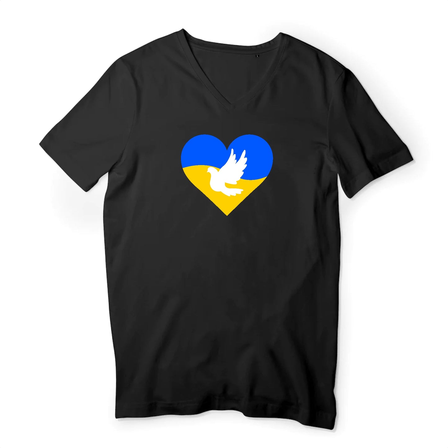 T shirt homme col V Ukraine Coeur Colombe