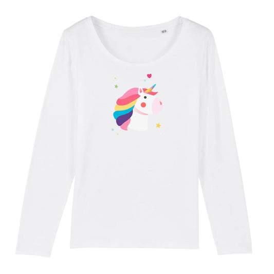 T shirt Manches longues Femme Tête de licorne