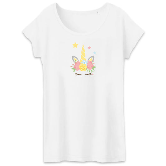 T shirt Femme Licorne couronne fleurs