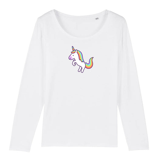 T shirt Manches longues Femme Licorne blanche