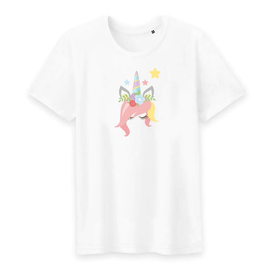 T shirt homme col rond Licorne avec des fleurs sur la tête