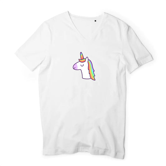 T shirt homme col V Licorne avec les yeux fermés