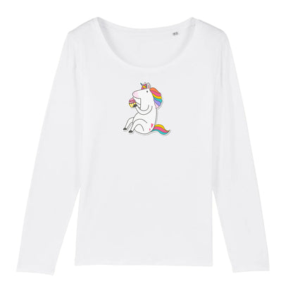 T shirt Manches longues Femme Licorne s'assoit