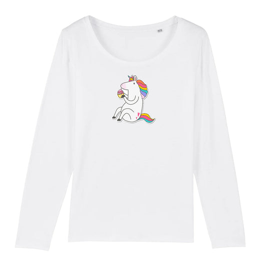 T shirt Manches longues Femme Licorne s'assoit