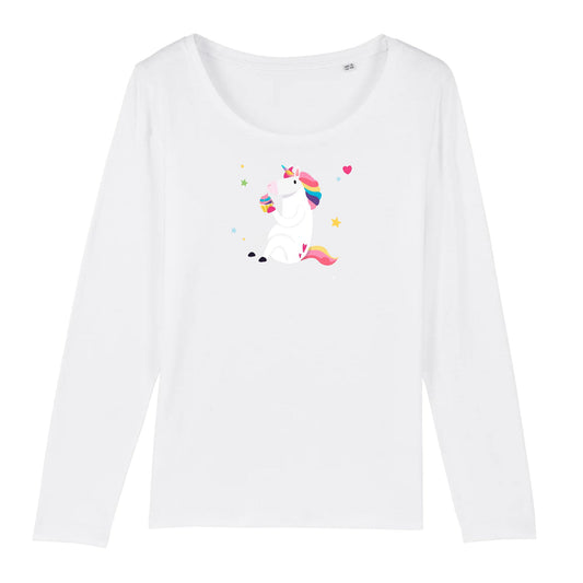 T shirt Manches longues femme Licorne avec cupcake