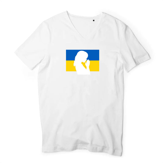 T shirt homme col V Ukraine Silhouette de Femme en Prière