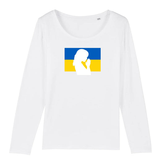 T shirt Manches longues Femme Ukraine Silhouette de Femme en Prière