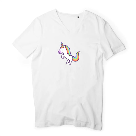 T shirt homme col V Licorne blanche