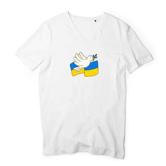 T shirt homme col V Ukraine appel à la paix