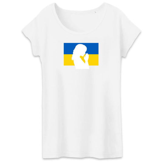 T shirt Femme Ukraine Silhouette de Femme en Prière