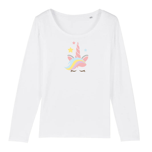 T shirt Manches longues Femme Licorne avec corne rose