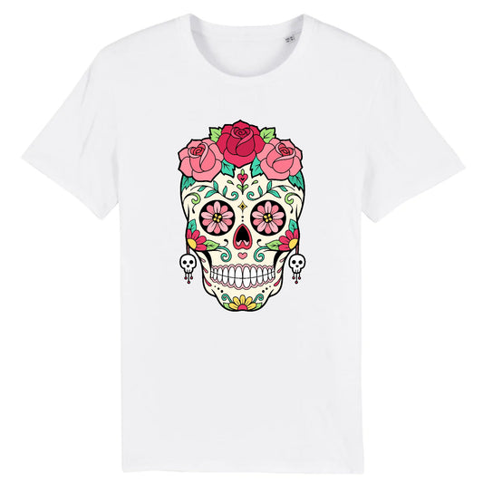 T shirt tete de mort mexicaine rose