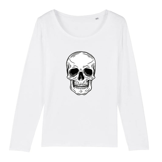 T shirt Manches longues Femme Tête de Mort Blanche