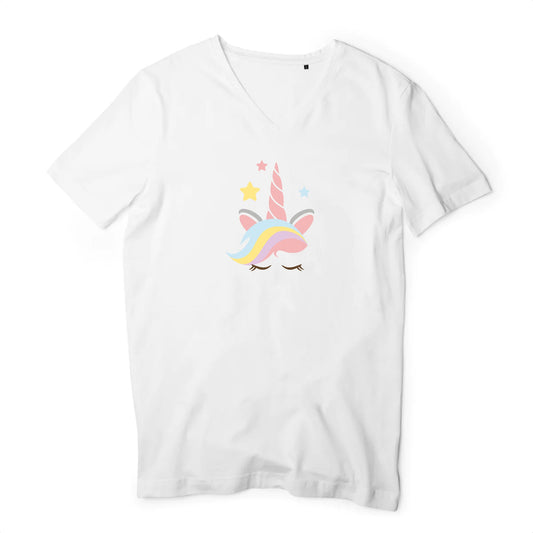 T shirt homme col V Licorne avec corne rose