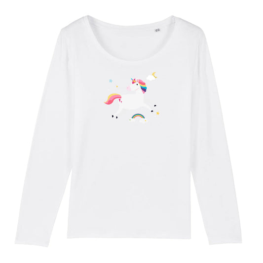 T shirt Manches longues Femme Licorne sur les Nuages