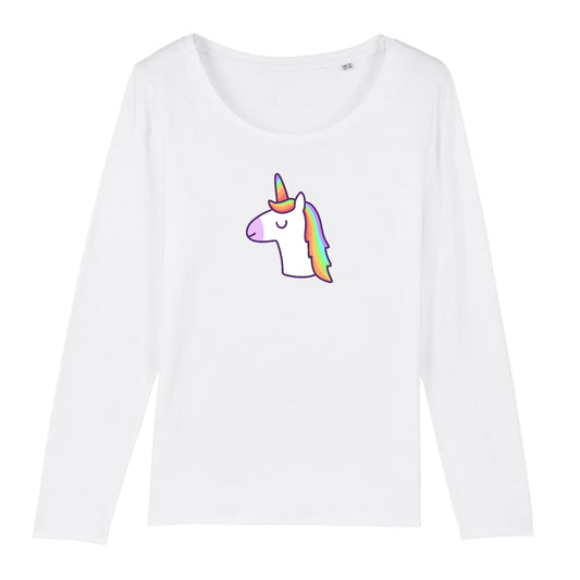 T shirt Manches longues Femme Licorne avec les yeux fermés