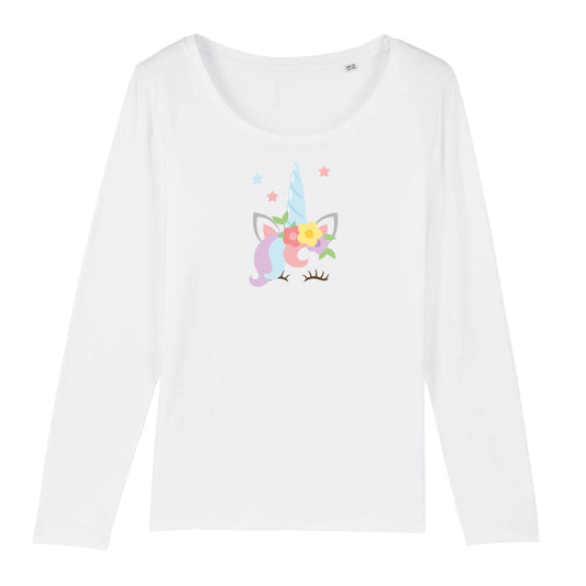 T shirt Manches longues Femme Licorne avec fleurs