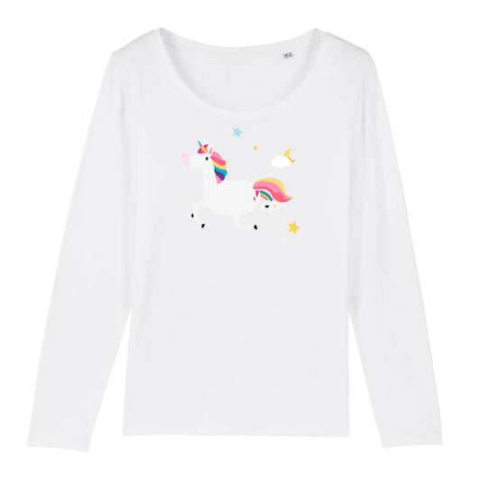 T shirt Manches Longues femme Licorne et étoiles