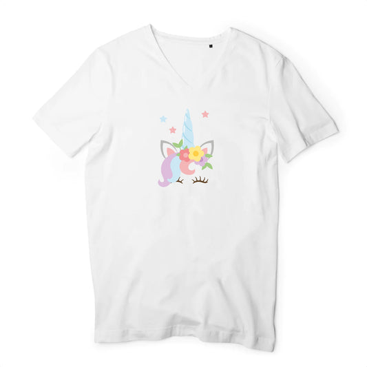 T shirt homme col V Licorne avec fleurs