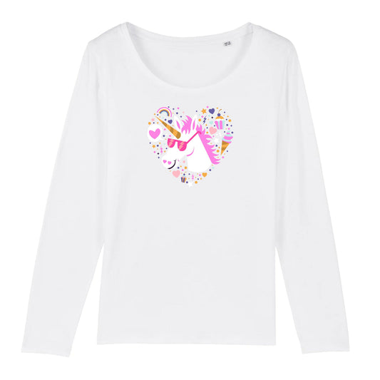 T shirt Manches longues Femme Licorne avec lunettes