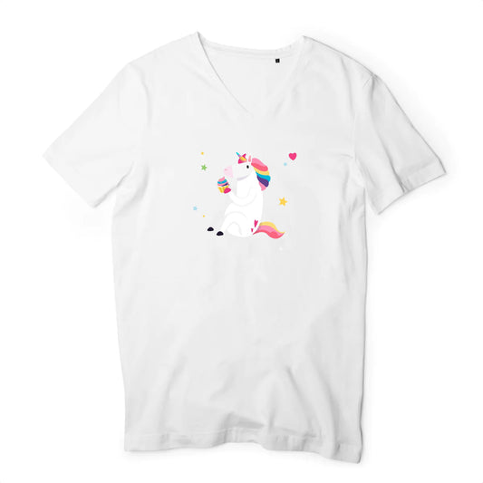 T shirt Homme col V Licorne avec cupcake