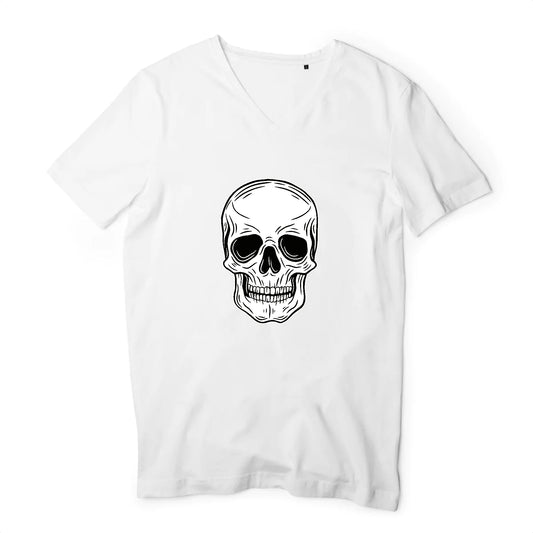 T shirt homme col V Tête de Mort Blanche