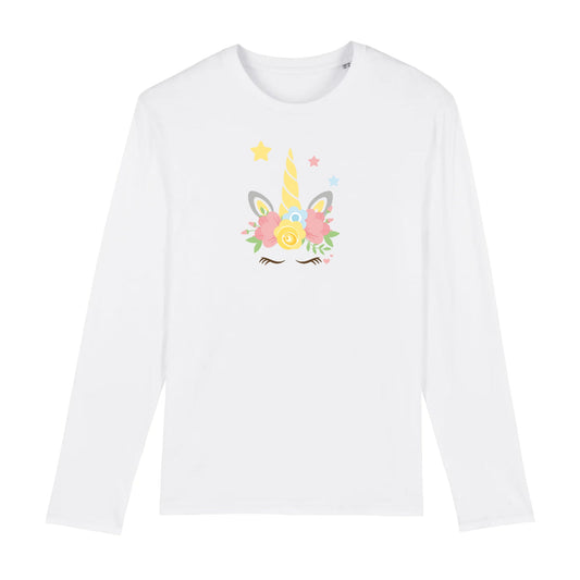 T shirt Manches longues Homme Licorne couronne fleurs