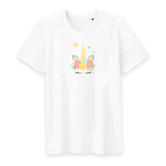 T shirt homme col rond Licorne couronne fleurs