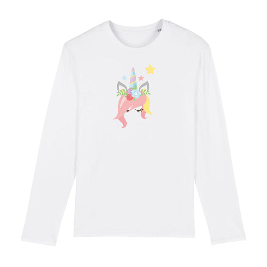 T shirt Manches longues Homme Licorne avec des fleurs sur la tête