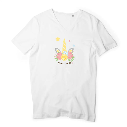 T shirt homme col V Licorne couronne fleurs