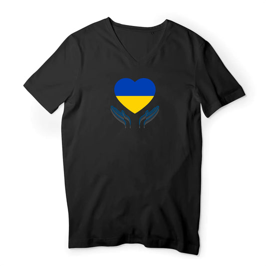 T shirt homme col V Ukraine Prière pour la Paix