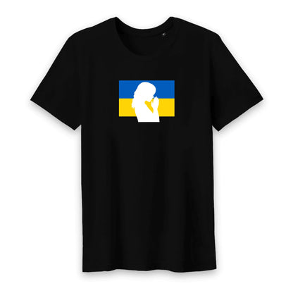 T shirt homme col rond Ukraine Silhouette de Femme en Prière